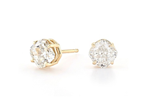 Cushion Cut White Lab-Grown Diamond H-I SI 14k Yellow Gold Stud Earrings 1.50ctw