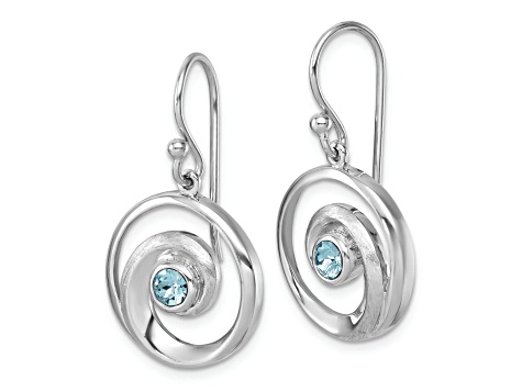 Rhodium Over Sterling Silver Polished Crystal Wave Dangle Earrings