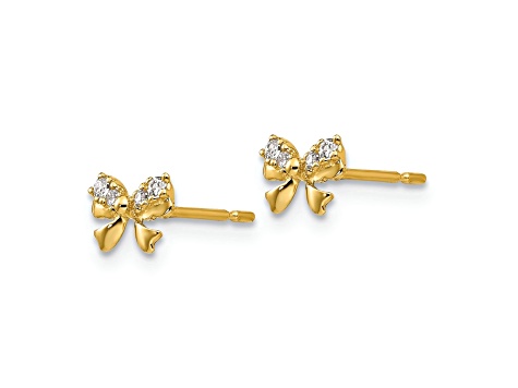 14K Yellow Gold Cubic Zirconia Children's Bow Post Earrings