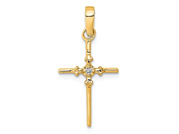 Picture of 14k Yellow Gold Polished Diamond Budded Cross Pendant