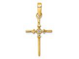 14k Yellow Gold Polished Diamond Budded Cross Pendant