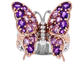Purple Amethyst and White Zircon Rhodium & 18k Rose Gold Over Palladium Sterling Silver Ring 3.06ctw