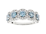 Blue And White Lab-Grown Diamond 14k White Gold Halo Band Ring 2.50ctw