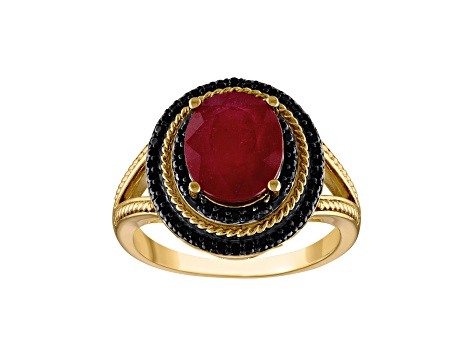 Red Mahaleo® Ruby 14K Yellow Gold Over Sterling Silver Ring 3.87ctw