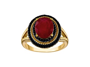 Ruby and Black Spinel 14K Yellow Gold Plated Sterling Silver Ring 3.87ctw