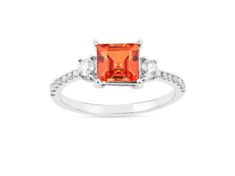 Rhodium Over Sterling Silver Lab Created Padparadscha Sapphire Three Stone Ring 1.60ctw