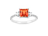 Rhodium Over Sterling Silver Lab Created Padparadscha Sapphire Three Stone Ring 1.60ctw