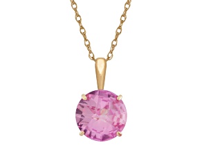 Round Lab Created Pink Sapphire 10K Yellow Gold Pendant With Chain 1.25ctw