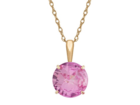 Round Lab Created Pink Sapphire 10K Yellow Gold Pendant With Chain 1.25ctw