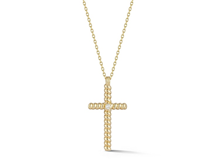 Bellissima Gold 14K Yellow Gold Diamond Twisty Cross Pendant Necklace