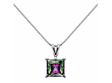 Multi-color Cubic Zirconia 14k White Gold Pendant With Chain 2.00ctw