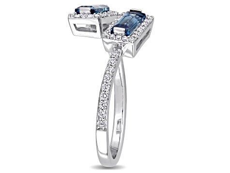 0.87ctw London Blue Topaz And 0.25ctw Diamond 14k White Gold Bypass Ring