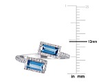 0.87ctw London Blue Topaz And 0.25ctw Diamond 14k White Gold Bypass Ring