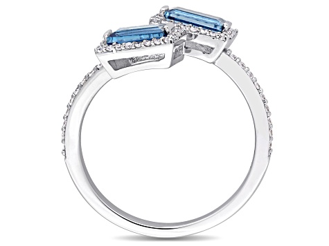 0.87ctw London Blue Topaz And 0.25ctw Diamond 14k White Gold Bypass Ring