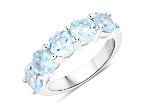 Round Blue Topaz Rhodium Over Sterling Silver Five Stone Anniversary Ring 4ctw