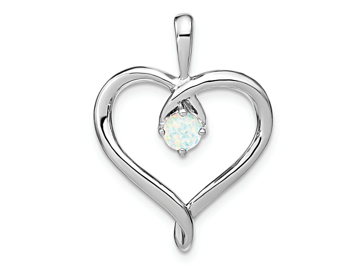 Rhodium Over 14k White Gold Lab Created Opal Heart Pendant