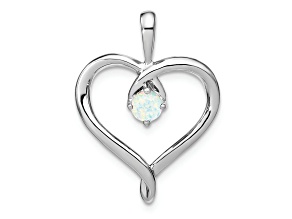 Rhodium Over 14k White Gold Lab Created Opal Heart Pendant