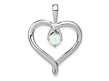 Picture of Rhodium Over 14k White Gold Lab Created Opal Heart Pendant