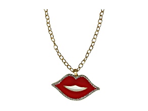 Red Lip with Crystal Pendant Necklace