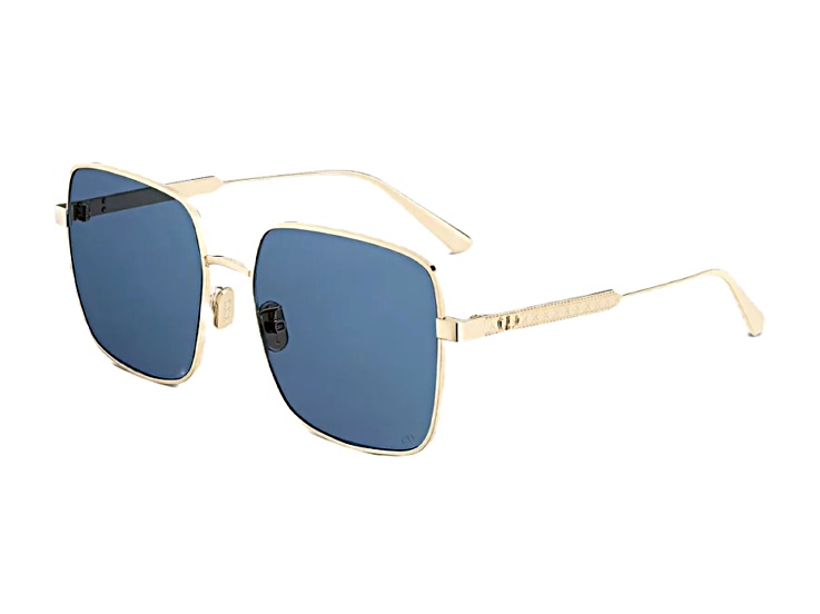 Dior Cannage SIU Gold Square Frame / Blue Lenses Sunglasses