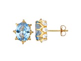 Oval Lab Created Aquamarine 10K Yellow Gold Stud Earrings 3.40ctw