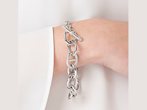 Judith Ripka Rhodium Over Sterling Silver Marine Link Bracelet