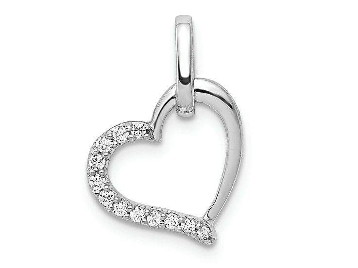 Rhodium Over 14K White Gold 1/15ctw Diamond Heart Pendant