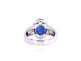 4.84 Ctw Blue Sapphire and 0.60 Ctw White Diamond Ring in 14K WG