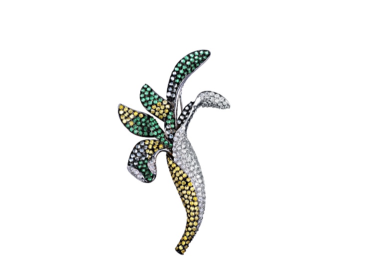 Rhodium Plated over Sterling Silver with Colored Cubic Zirconia Uniquely Designed Pin