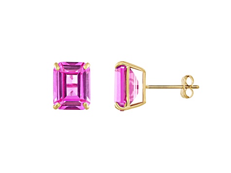 Lab Created Pink Sapphire 10K Yellow Gold Earrings 4.80ctw