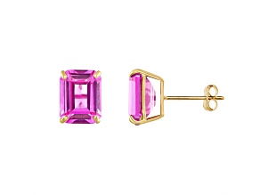 Octagon Lab Created Pink Sapphire 10K Yellow Gold Earrings 4.80ctw