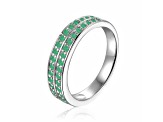 Emerald Sterling Silver Double Row Eternity Band Ring, 0.75ctw