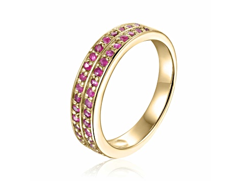 Ruby 14K Yellow Gold Over Sterling Silver Double Row Eternity Band Ring, 0.75ctw