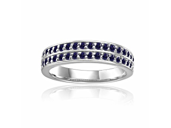 Picture of Blue Sapphire Sterling Silver Double Row Eternity Band Ring, 0.75ctw