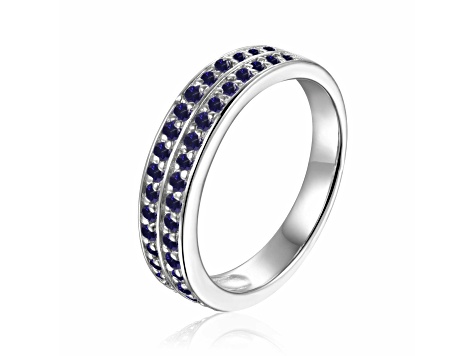 Blue Sapphire Sterling Silver Double Row Eternity Band Ring, 0.75ctw