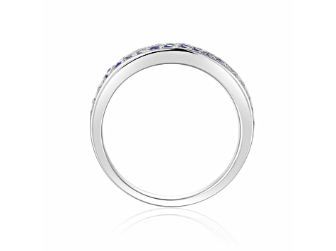 Blue Sapphire Sterling Silver Double Row Eternity Band Ring, 0.75ctw