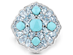 Blue Turquoise and Blue Topaz Rhodium Over 925 Sterling Silver Cluster Cocktail Ring
