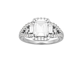 Emerald-Cut Lab Created White Sapphire Sterling Silver Engagement Ring 2.88ctw