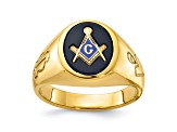 10K Yellow Gold Men's Grooved Onyx Blue Lodge Master Masonic Ring