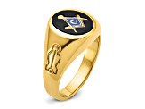 10K Yellow Gold Men's Grooved Onyx Blue Lodge Master Masonic Ring