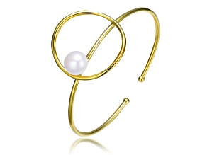 Genuine Freshwater Pearl, 14K Yellow Gold Plated over Sterling Silver Cuff Bracelet
