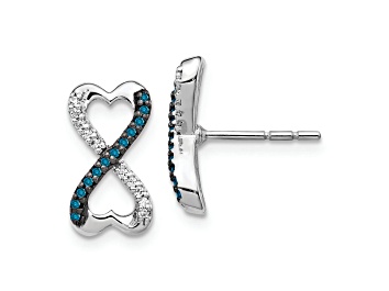 Picture of Rhodium Over 14k White Gold Blue and White Diamond Infinity Heart Stud Earrings