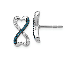 Rhodium Over 14k White Gold Blue and White Diamond Infinity Heart Stud Earrings