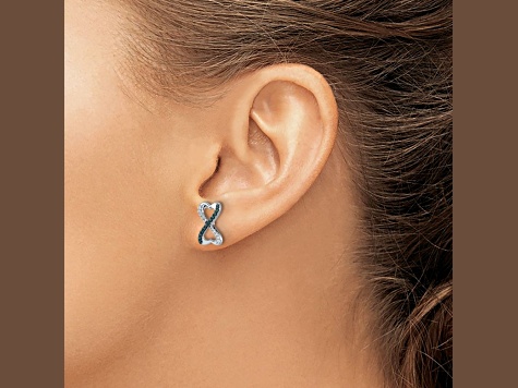 Rhodium Over 14k White Gold Blue and White Diamond Infinity Heart Stud Earrings