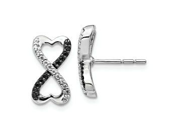 Picture of Rhodium Over 14k White Gold Black and White Diamond Infinity Heart Stud Earrings