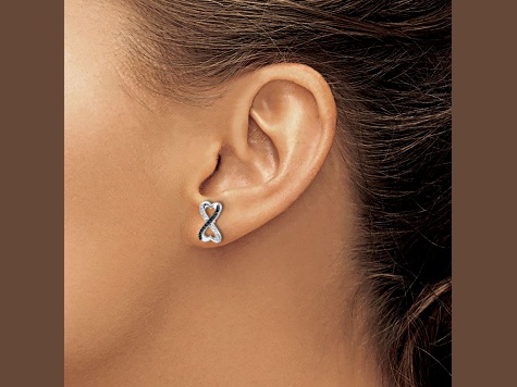 Rhodium Over 14k White Gold Black and White Diamond Infinity Heart Stud Earrings