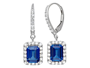 Lab Created Sapphire Sterling Silver Dangle Earrings 4.78ctw