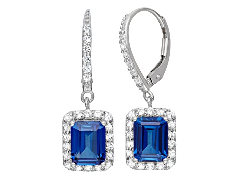 Lab Created Sapphire Sterling Silver Dangle Earrings 4.78ctw