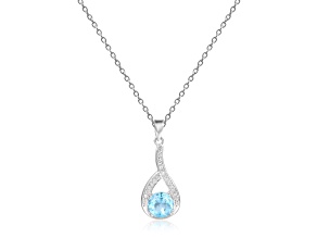 Round Blue Topaz and White Sapphire Sterling Silver Pendant With Chain