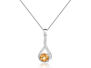 Round Citrine and White Sapphire Sterling Silver Pendant With Chain